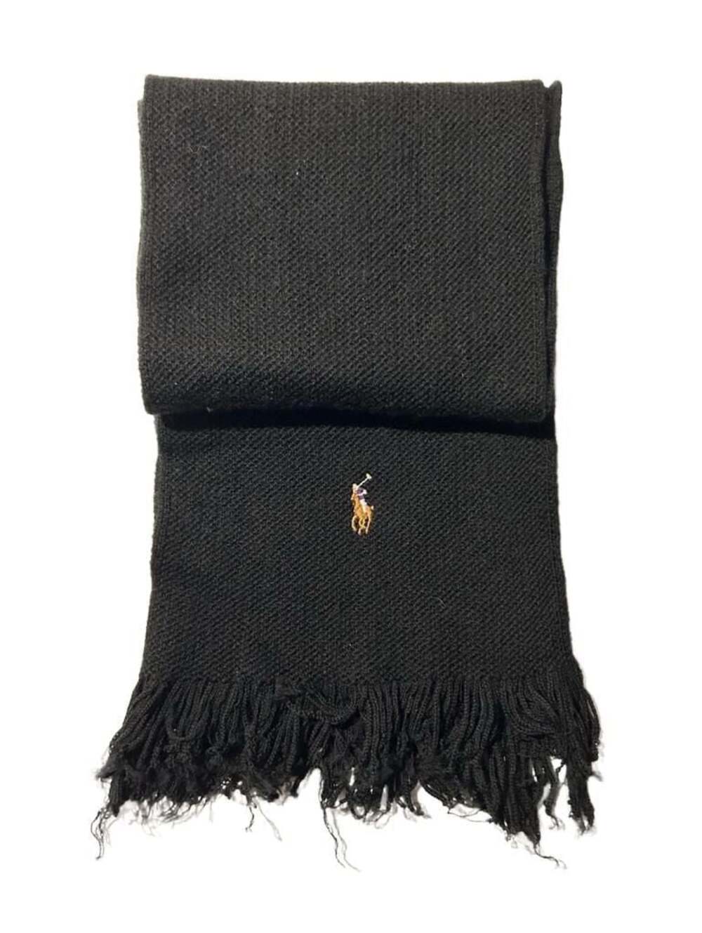 Polo Ralph Lauren 100% Merino Wool Black Winter Scarf with Embroidered Pony Logo